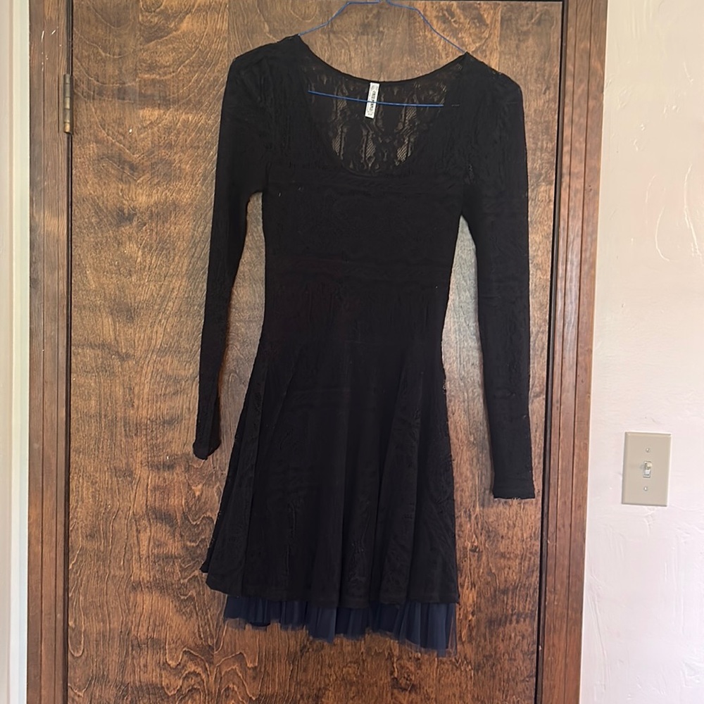 Free People Black Lace Long Sleeve Dress